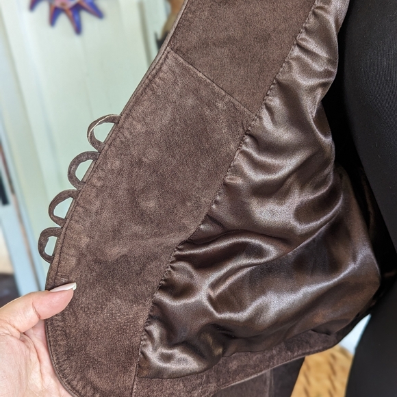 Authentic Vintage Landhaus Suede Leather Blazer Dirndl Tirolean Folklore Lg - Picture 9 of 16